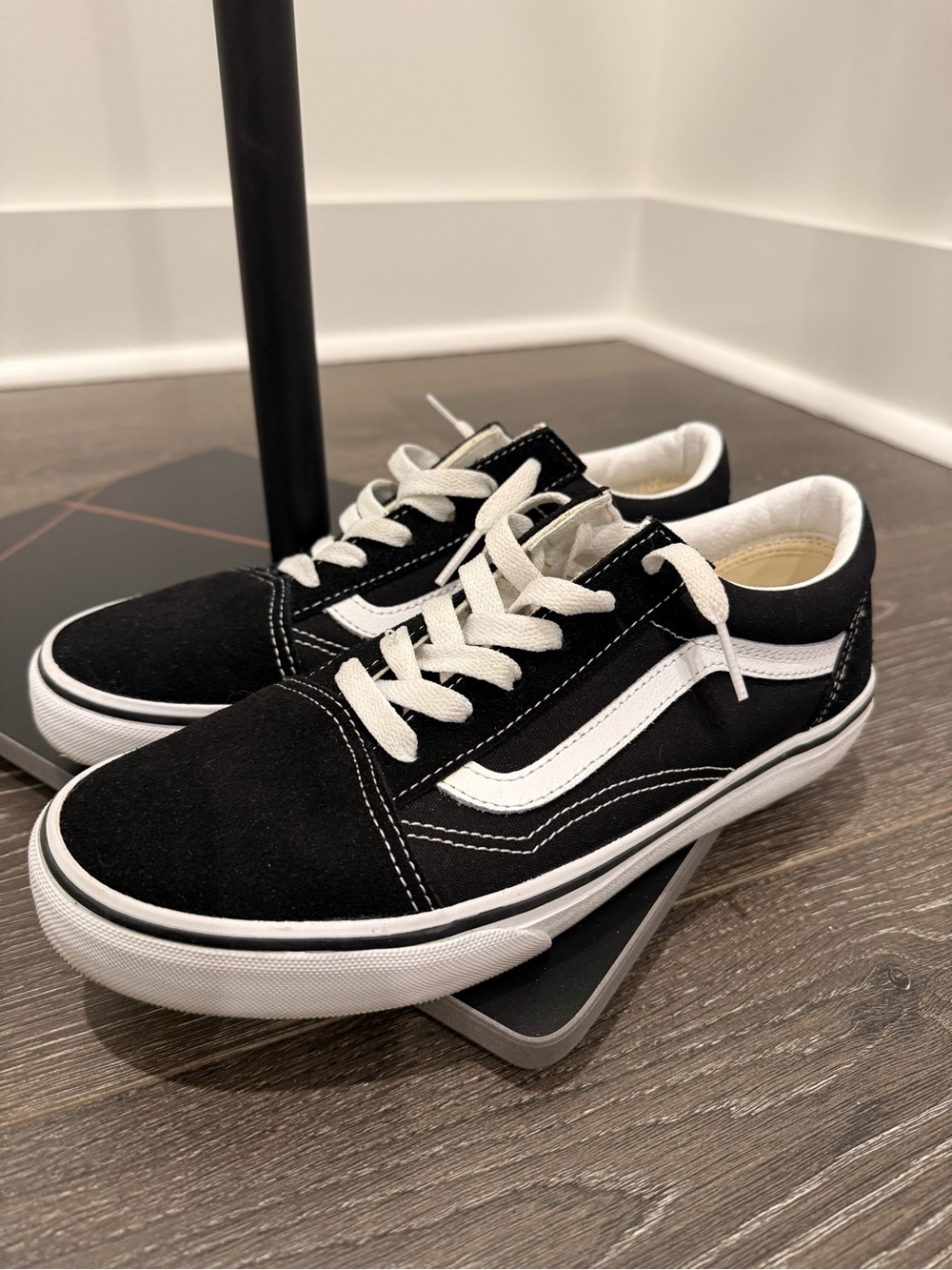 Vans Black & White Low-Top Skate Sneakers with Gum Soles